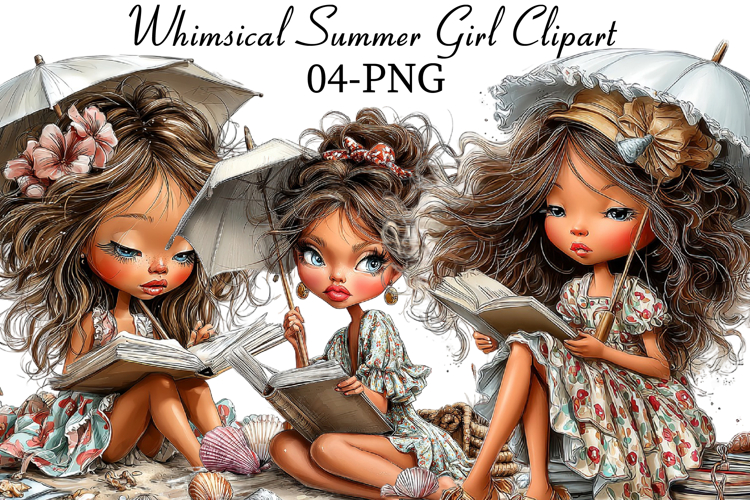 Whimsical Summer Girl Clipart example image 1