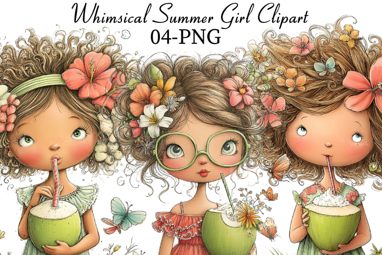 Whimsical Summer Girl Clipart example image 1