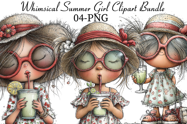 Whimsical Summer Girl Clipart example image 1