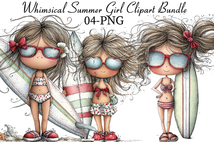 Whimsical Summer Girl Clipart example image 1