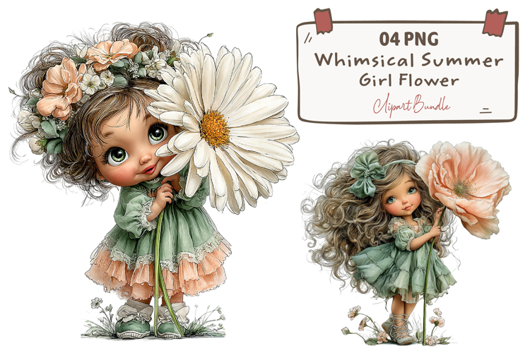 Whimsical Summer Girl Flower Clipart
