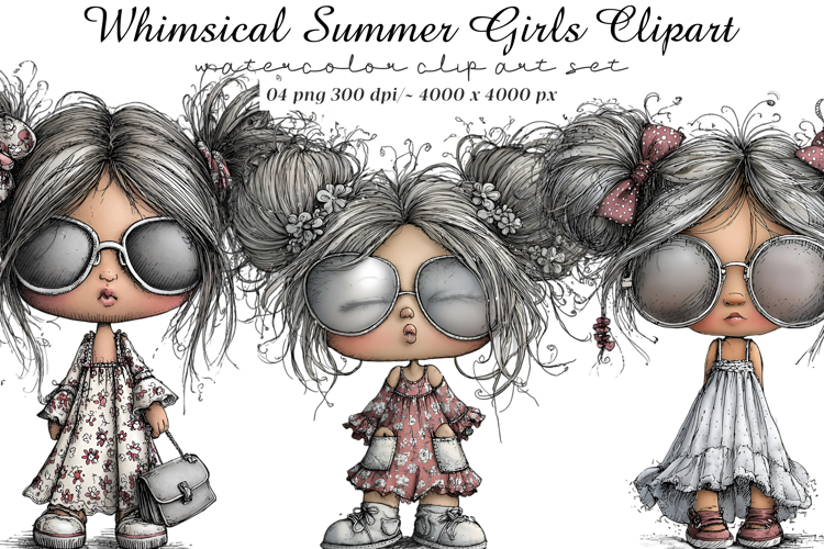 Whimsical summer girls clipart