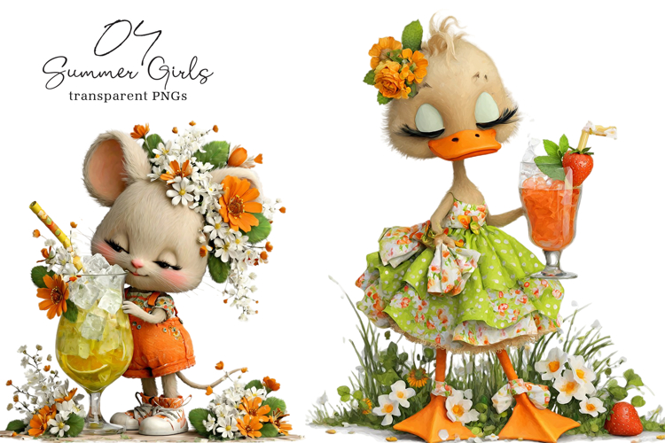 Summer Girls With Drinks Clipart