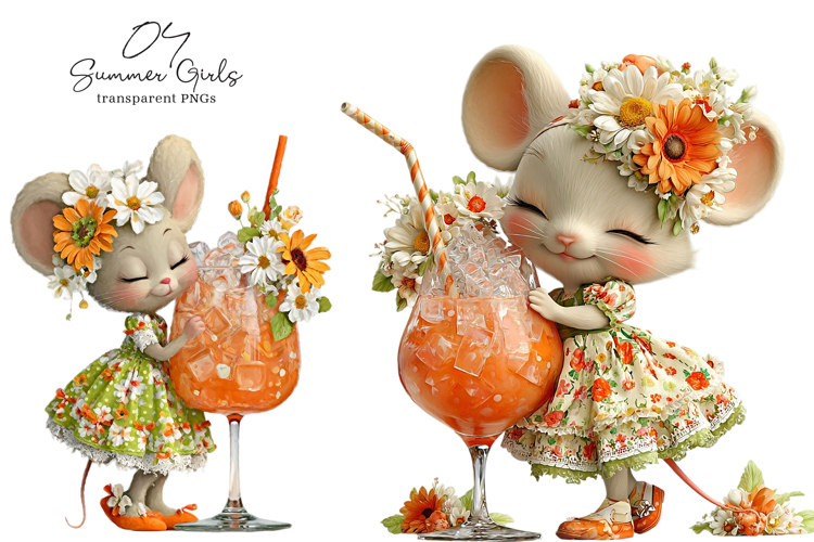 Summer Girls With Drinks Clipart