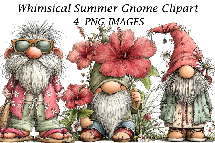 Whimsical Summer Gnome Clipart example image 1