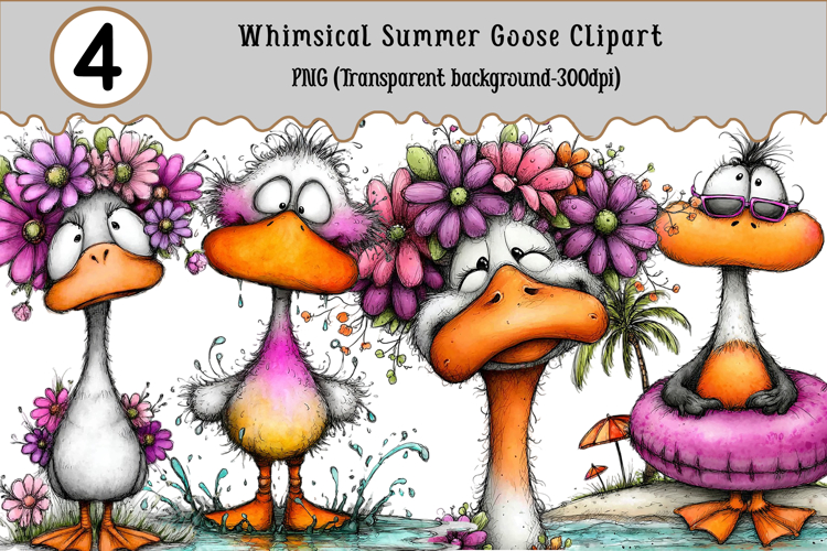 Whimsical Summer Goose Clipart example image 1