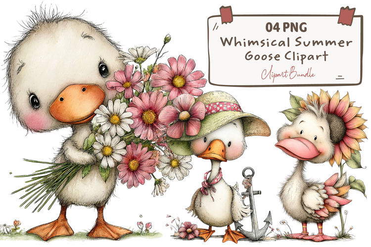 Whimsical Summer Goose Clipart