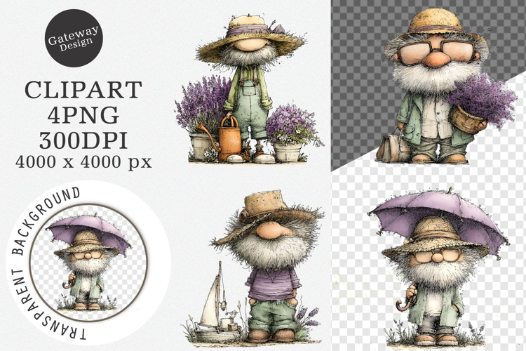 Whimsical summer grandpa clipart - Summer grandpa Png