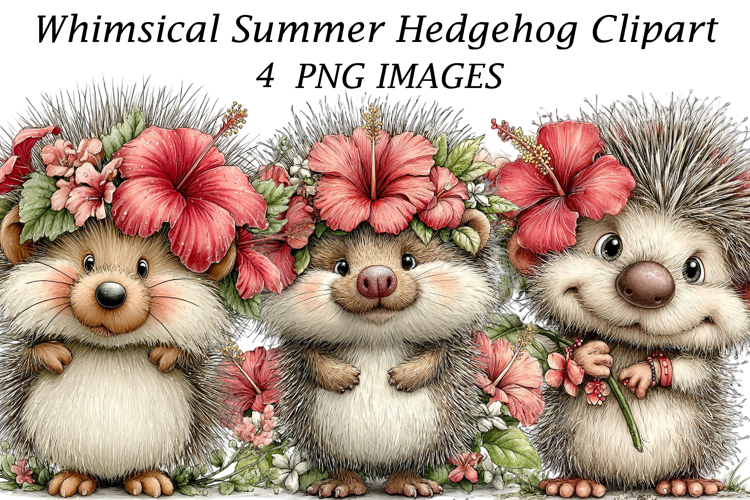 Whimsical Summer Hedgehog Clipart example image 1