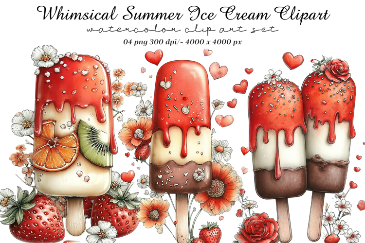 Whimsical Summer Ice Cream Clipart