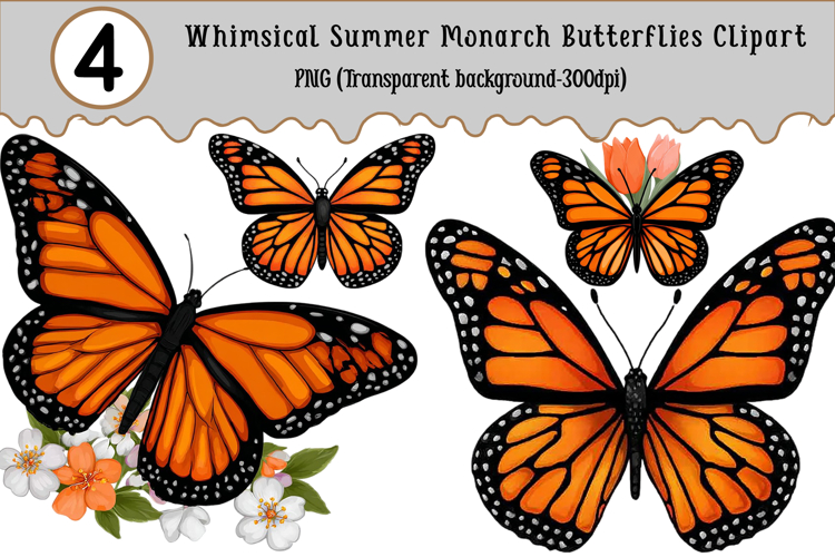 Whimsical Summer Monarch Butterflies Clipart example image 1