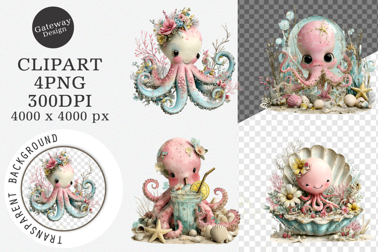 Whimsical Summer Octopus Clipart - Whimsical Summer Octopus