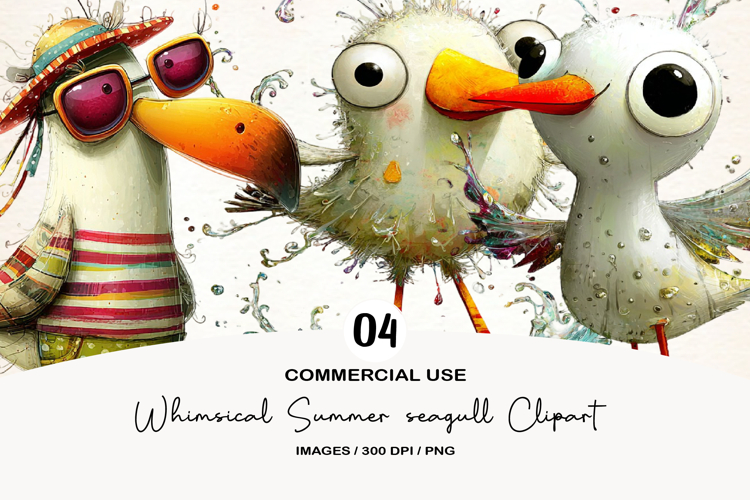 Whimsical Summer seagull Clipart