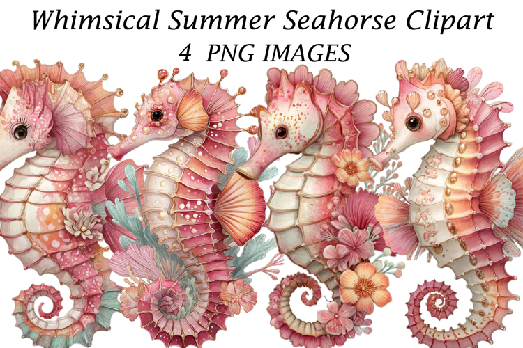 Whimsical Summer Seahorse Clipart example image 1