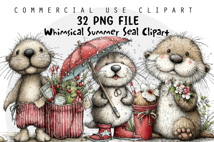 Whimsical Summer Seal Clipart Bundle
