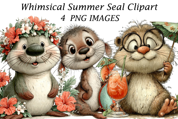 Whimsical Summer Seal Clipart example image 1