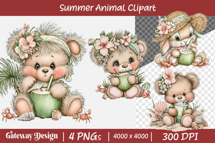 Whimsical Summer Seaside Animal Clipart example image 1