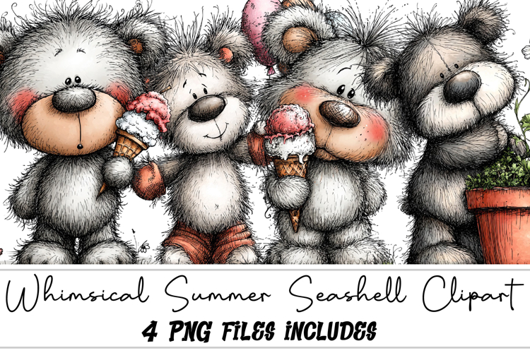 Whimsical Summer Teddy Bear Clipart