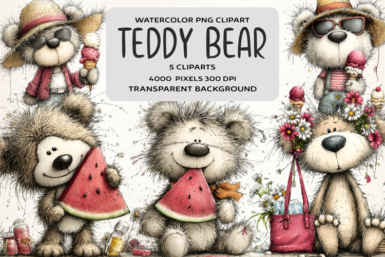 Whimsical Summer Teddy Bear Clipart