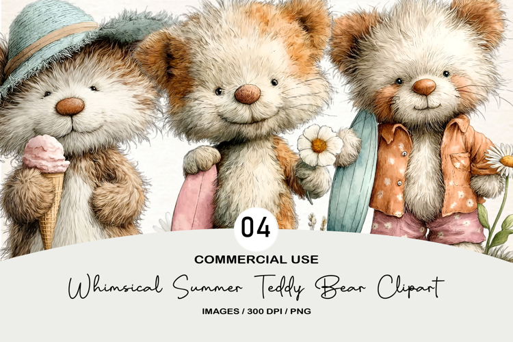 Whimsical Summer Teddy Bear Clipart