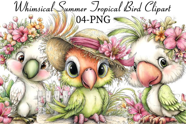 Whimsical Summer Tropical Bird Clipart