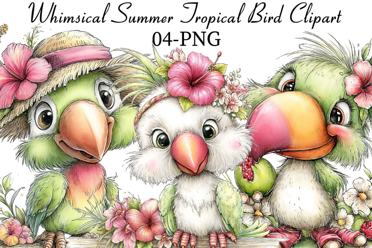 Whimsical Summer Tropical Bird Clipart example image 1