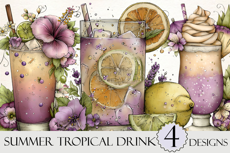 Whimsical Summer Tropical Drink Clipart