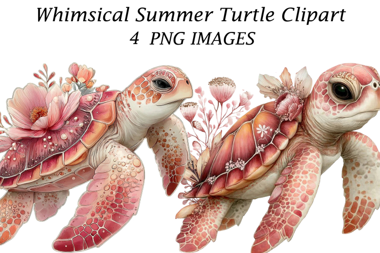 Whimsical Summer Turtle Clipart example image 1