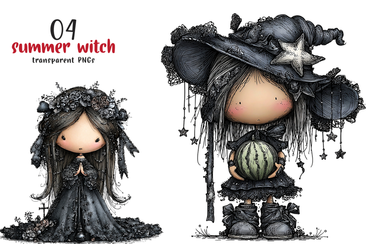 Whimsical Summer Witch Clipart
