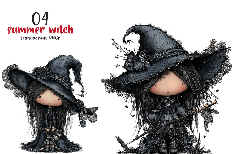 Whimsical Summer Witch Clipart