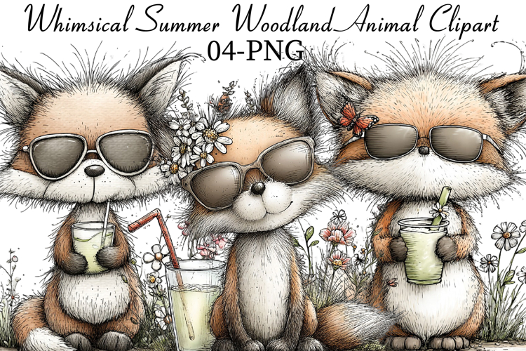 Whimsical Summer Woodland Animal Clipart example image 1