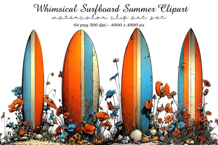 Whimsical Surfboard Summer Clipart