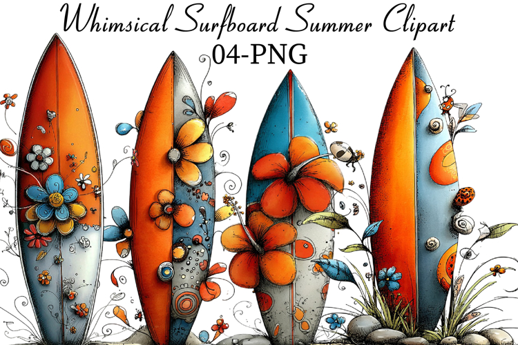 Whimsical Surfboard Summer Clipart