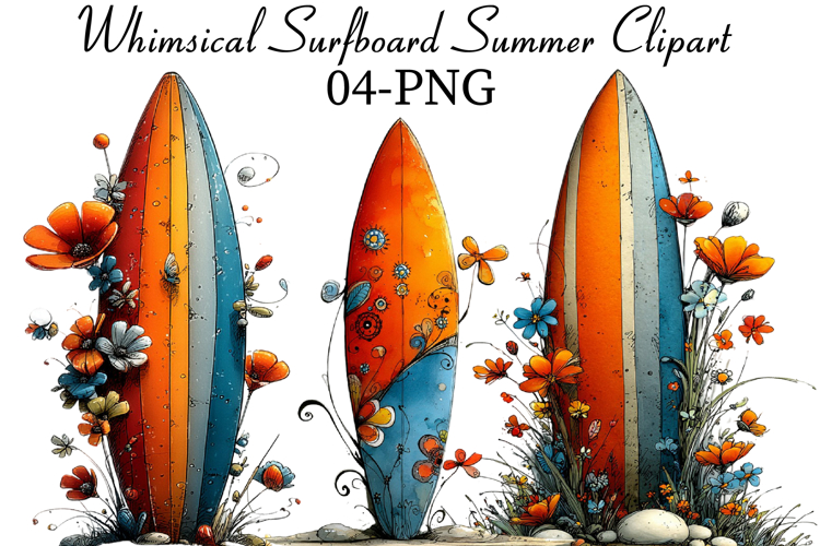Whimsical Surfboard Summer Clipart