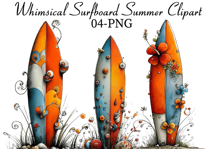 Whimsical Surfboard Summer Clipart