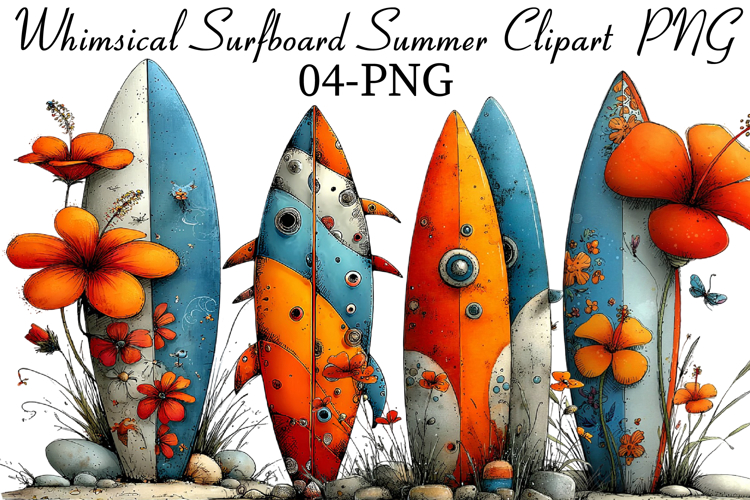 Whimsical Surfboard Summer Clipart PNG