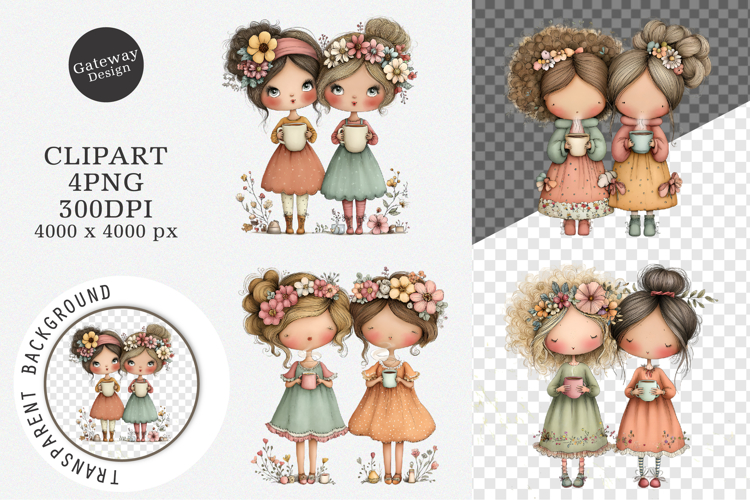 Whimsical Tea Girl Clipart