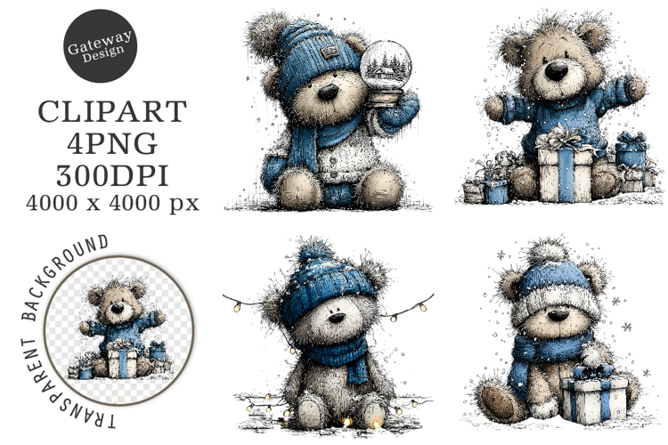 Whimsical Teddy Bear Christmas Clipart