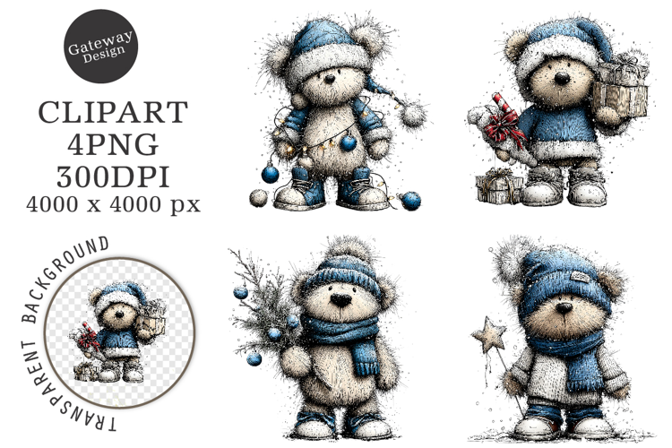Whimsical Teddy Bear Christmas Clipart