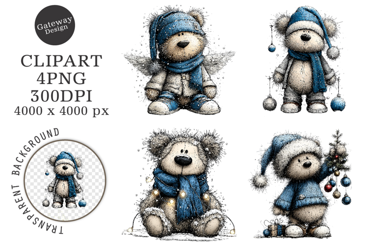 Whimsical Teddy Bear Christmas Clipart