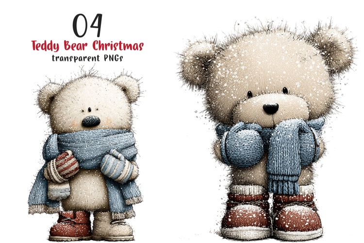 Whimsical Teddy Bear Christmas Clipart example image 1