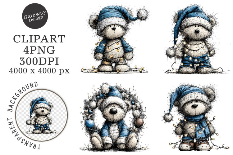 Whimsical Teddy Bear Christmas Clipart