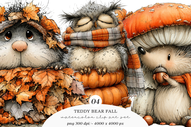Whimsical teddy bear fall clipart