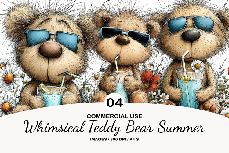 Whimsical Teddy Bear Summer Clipart