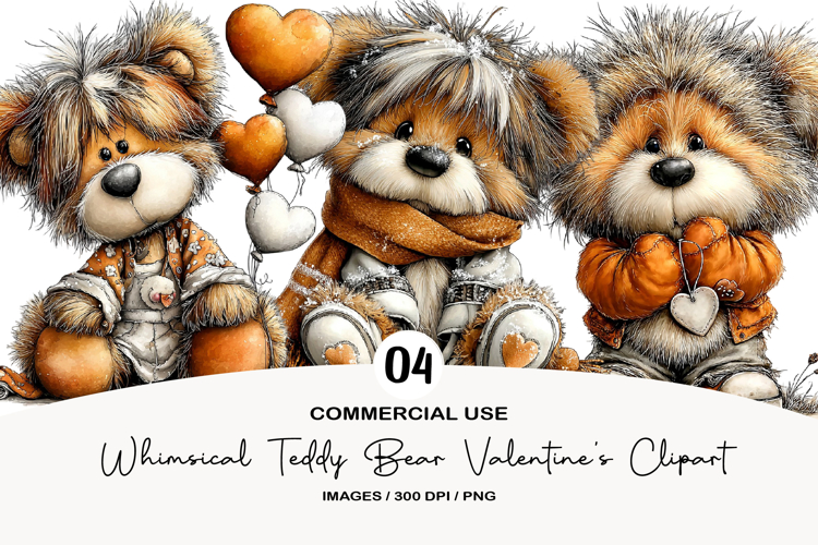 Whimsical Teddy Bear Valentines Clipart