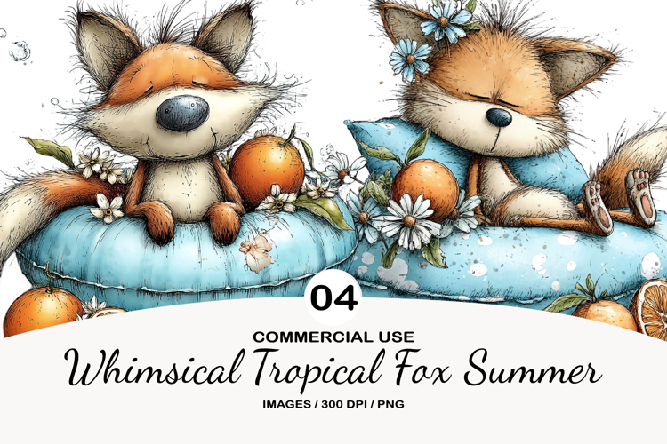 Whimsical Tropical Fox Summer Clipart
