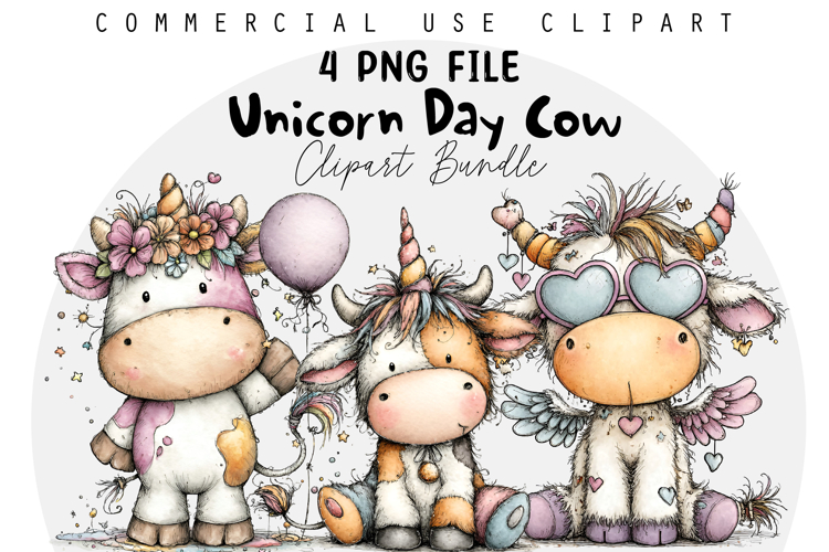 Whimsical Unicorn Day Cow Clipart