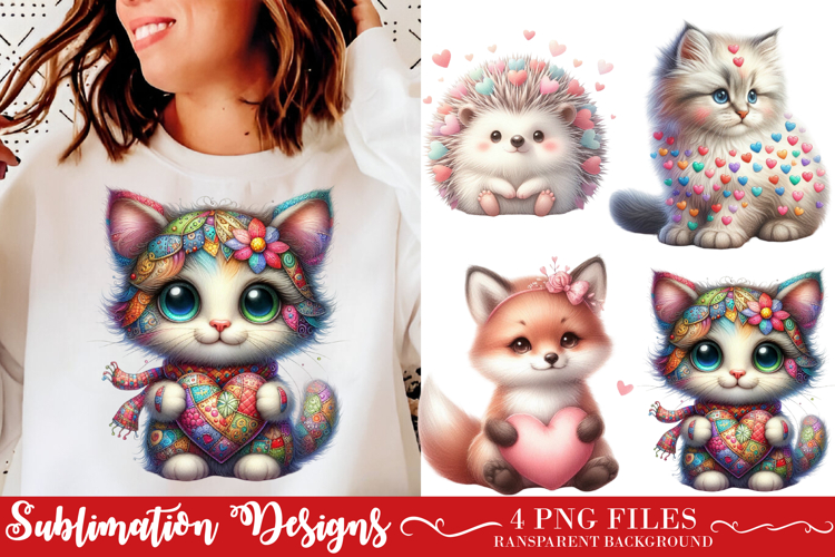 Whimsical Valentine Animals Clipart