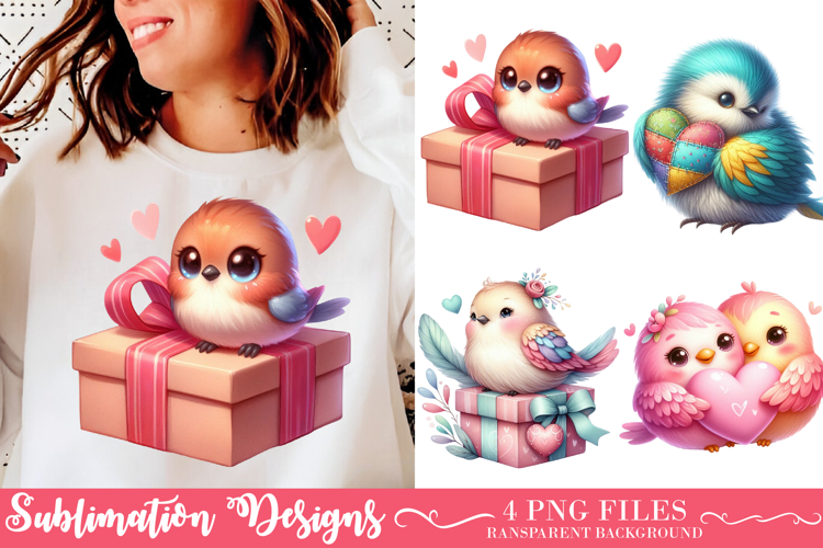 Whimsical Valentine Birds Clipart