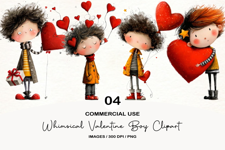 Whimsical Valentine Boy Clipart